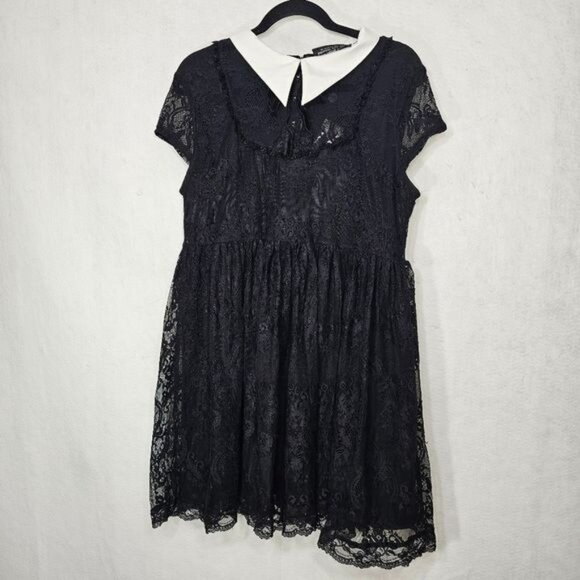 KILLSTAR Black Lace Mesh Dreadful Babydoll Mini Dress XXL - Picture 1 of 13